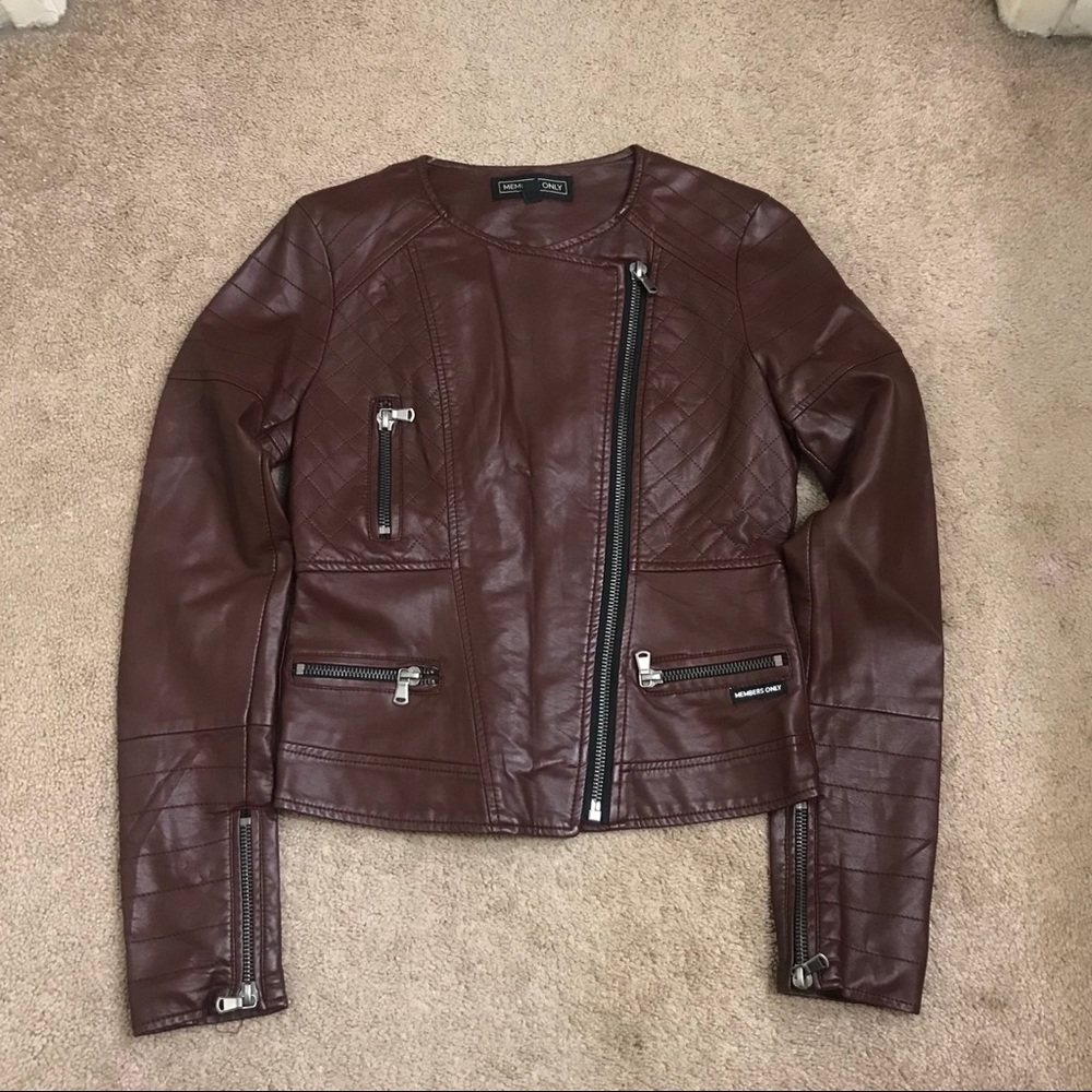 Maroon Members Only leather jacket